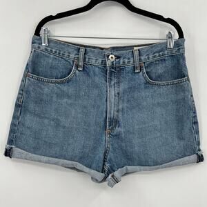 Rag & Bone Cut Off Cuffed Jean Shorts High Waisted Medium Wash Zip Blue Size 31
